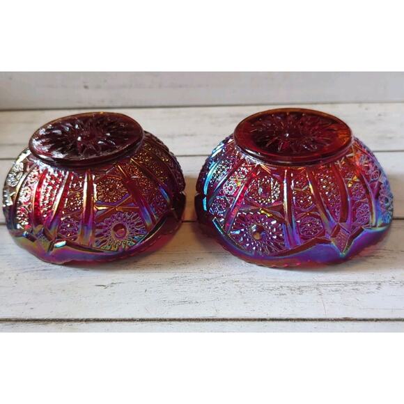 Indiana Sunset Red Amberina Heirloom Iridescent Vtg Carnival Candle Holders Set - Picture 5 of 5